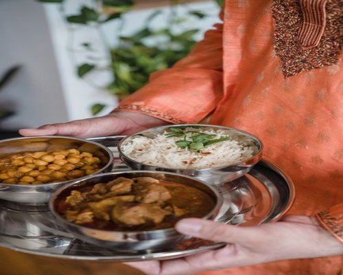 Traditional Indian home cooked meal being served